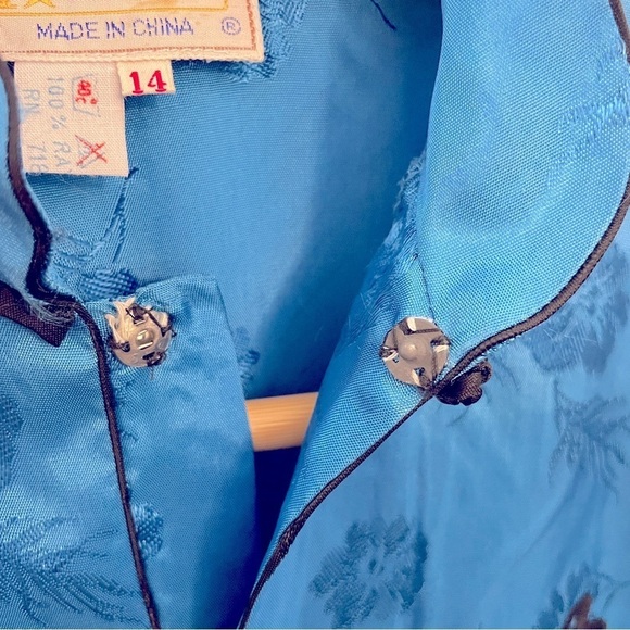 Chinese Tang Suit Jacket Shirt Blue White - Picture 4 of 9